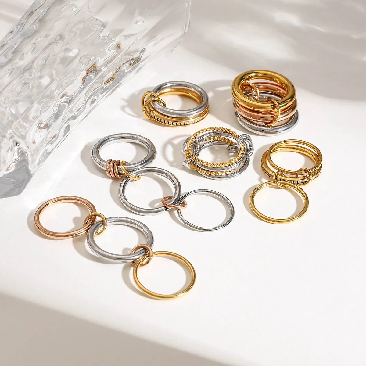 Stackable Layered Ring Set — Non-Tarnish Stainless Steel with CZ Accents