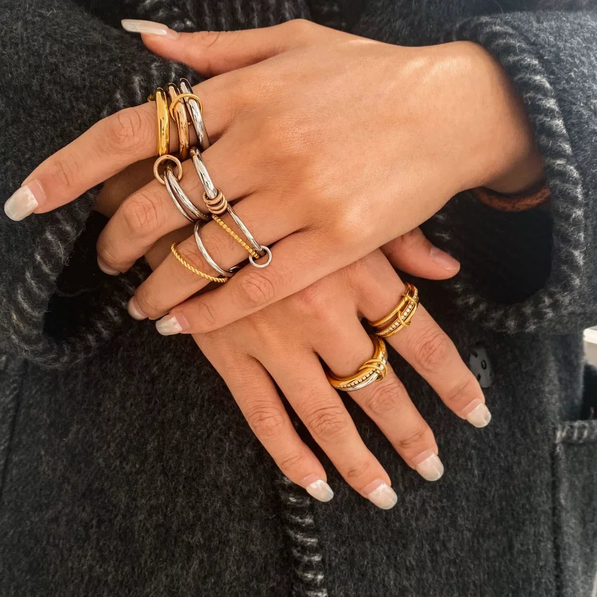 Stackable Layered Ring Set — Non-Tarnish Stainless Steel with CZ Accents
