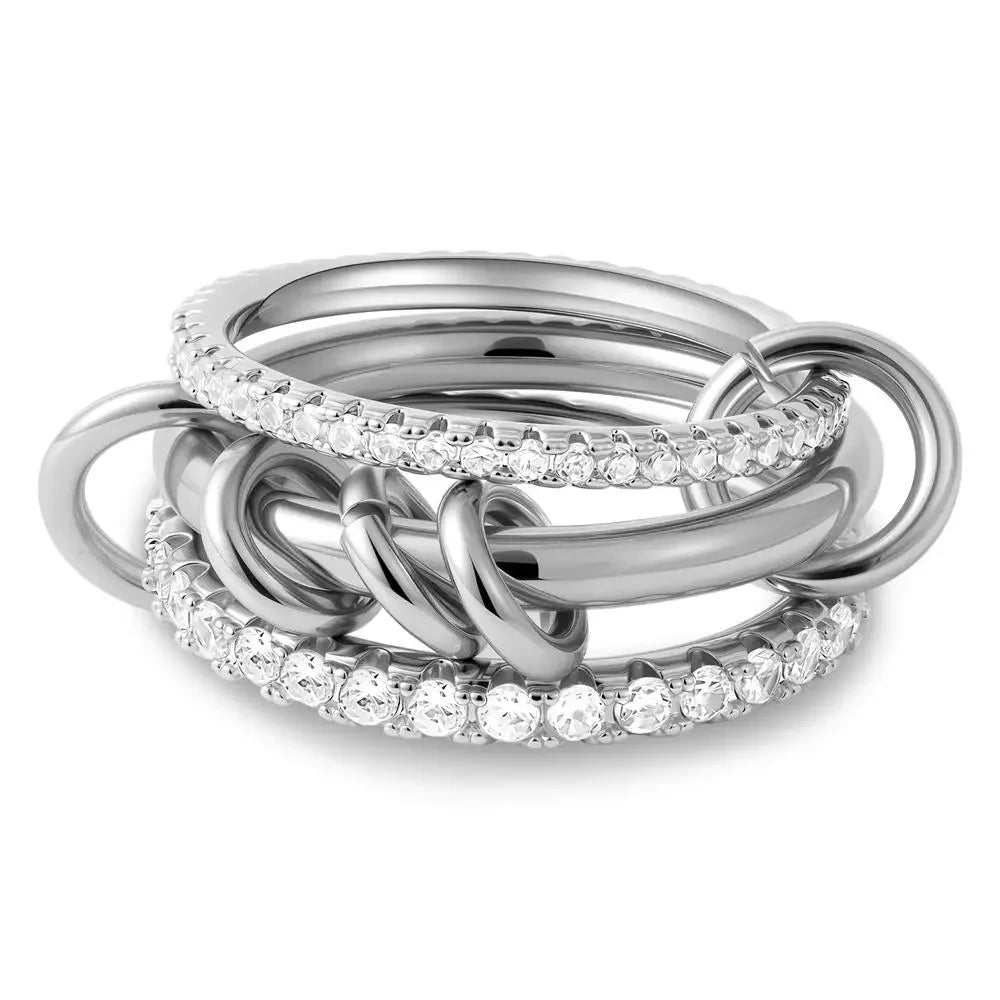 Stackable Layered Ring Set — Non-Tarnish Stainless Steel with CZ Accents