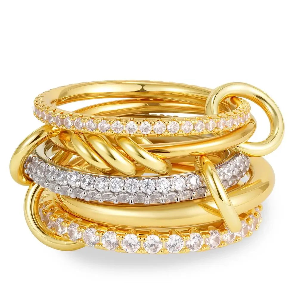 Stackable Layered Ring Set — Non-Tarnish Stainless Steel with CZ Accents