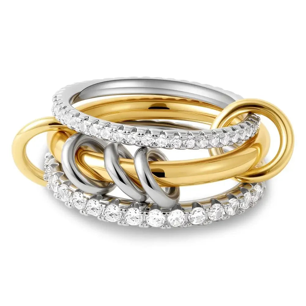 Stackable Layered Ring Set — Non-Tarnish Stainless Steel with CZ Accents