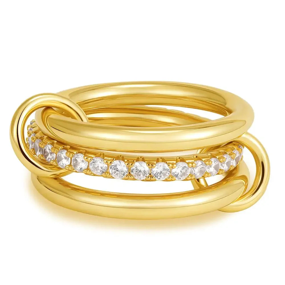 Stackable Layered Ring Set — Non-Tarnish Stainless Steel with CZ Accents
