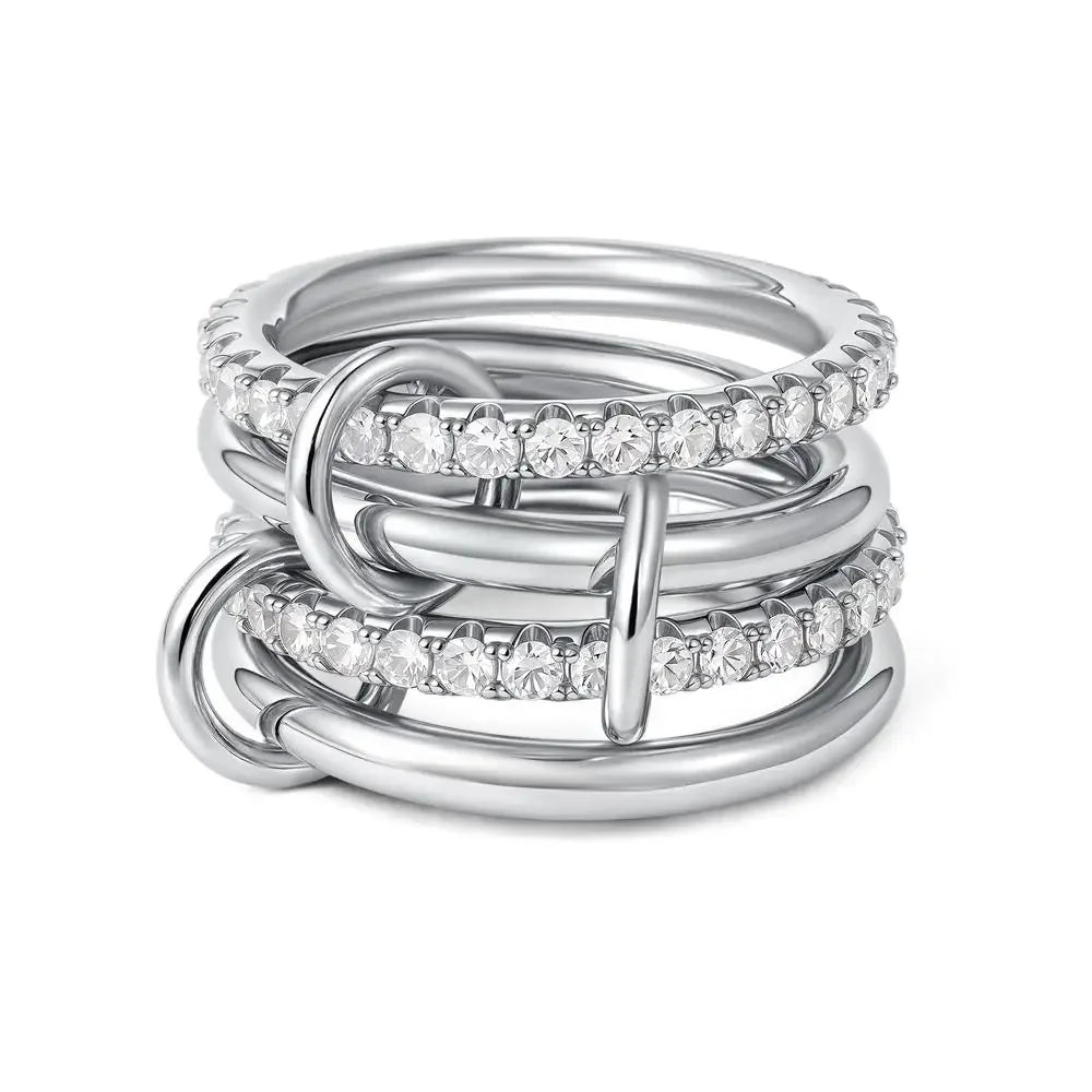 Stackable Layered Ring Set — Non-Tarnish Stainless Steel with CZ Accents