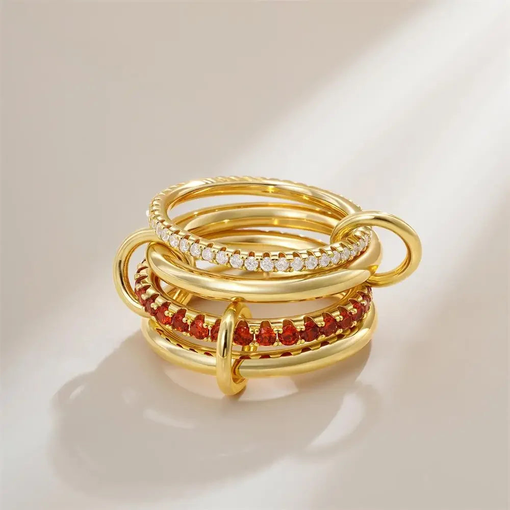 Stackable Layered Ring Set — Non-Tarnish Stainless Steel with CZ Accents