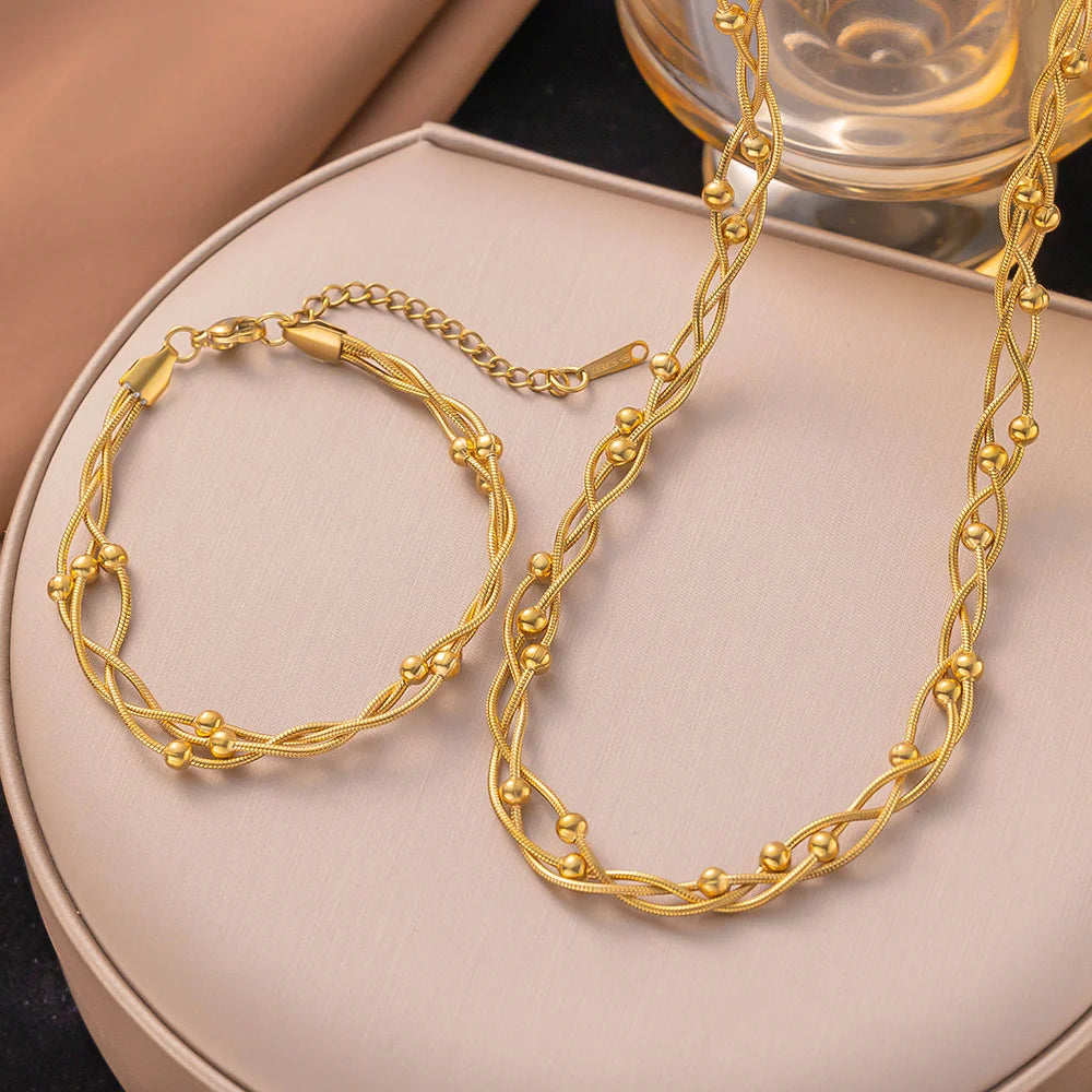 Twisted Rope Chain Necklace & Bracelet Set