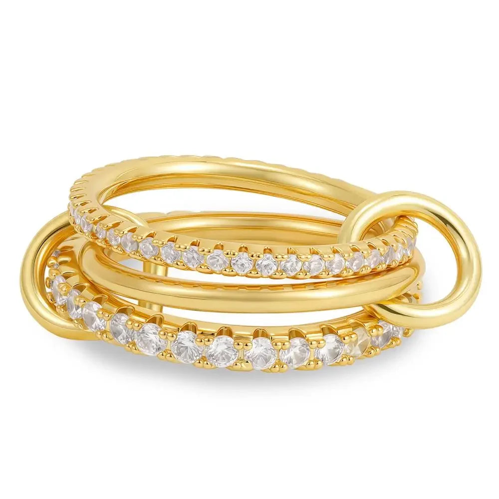 Stackable Layered Ring Set — Non-Tarnish Stainless Steel with CZ Accents