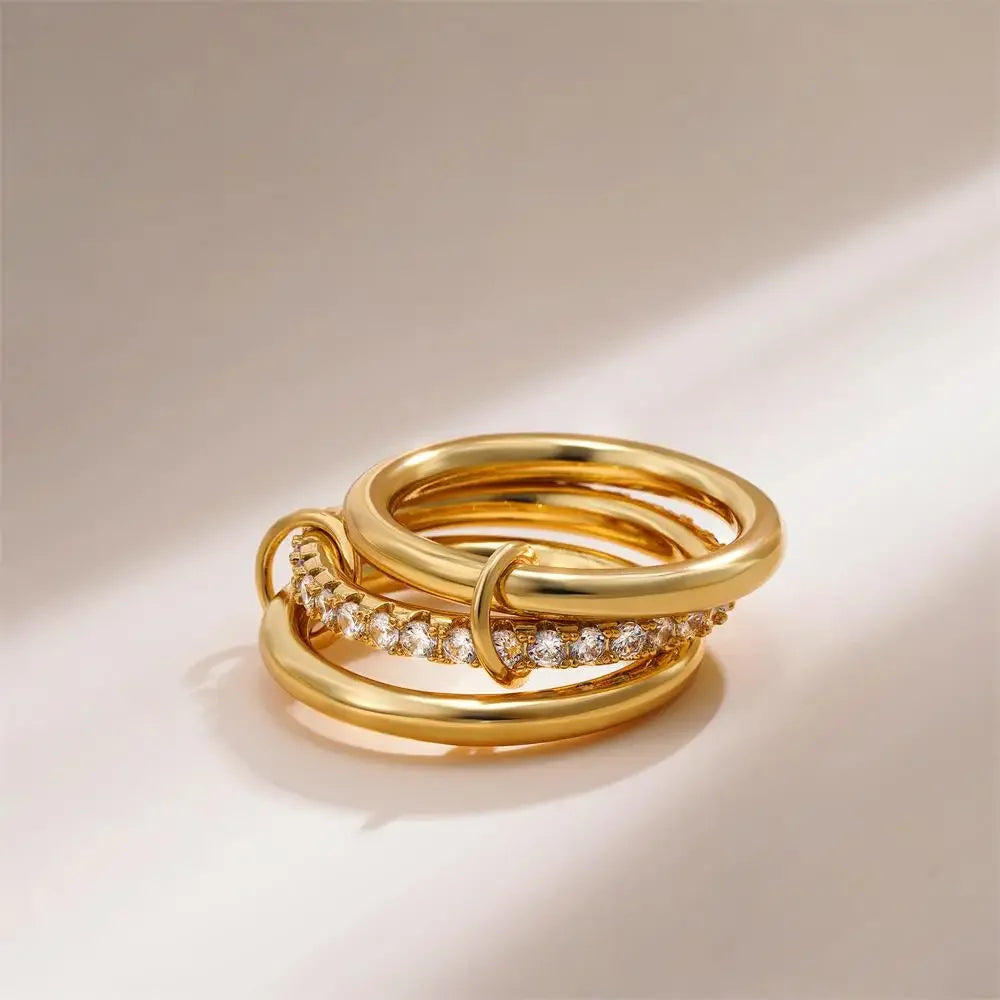 Stackable Layered Ring Set — Non-Tarnish Stainless Steel with CZ Accents